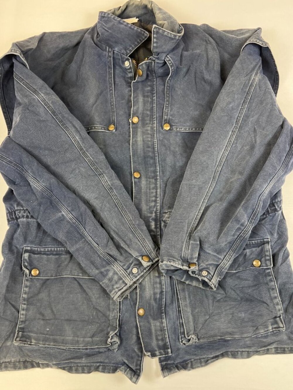 Rare VTG Carhartt CW083 Navy Blue Cape Coat Blanket Lined Duster Jacket XL - Picture 4 of 13